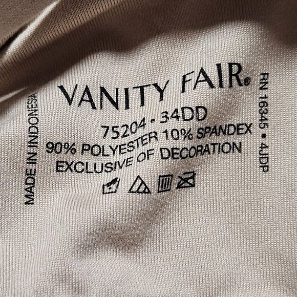 Vanity Fair Beige Underwire Bra 75204 Size 34DD Adjustable Straps Full Coverage - Picture 3 of 5